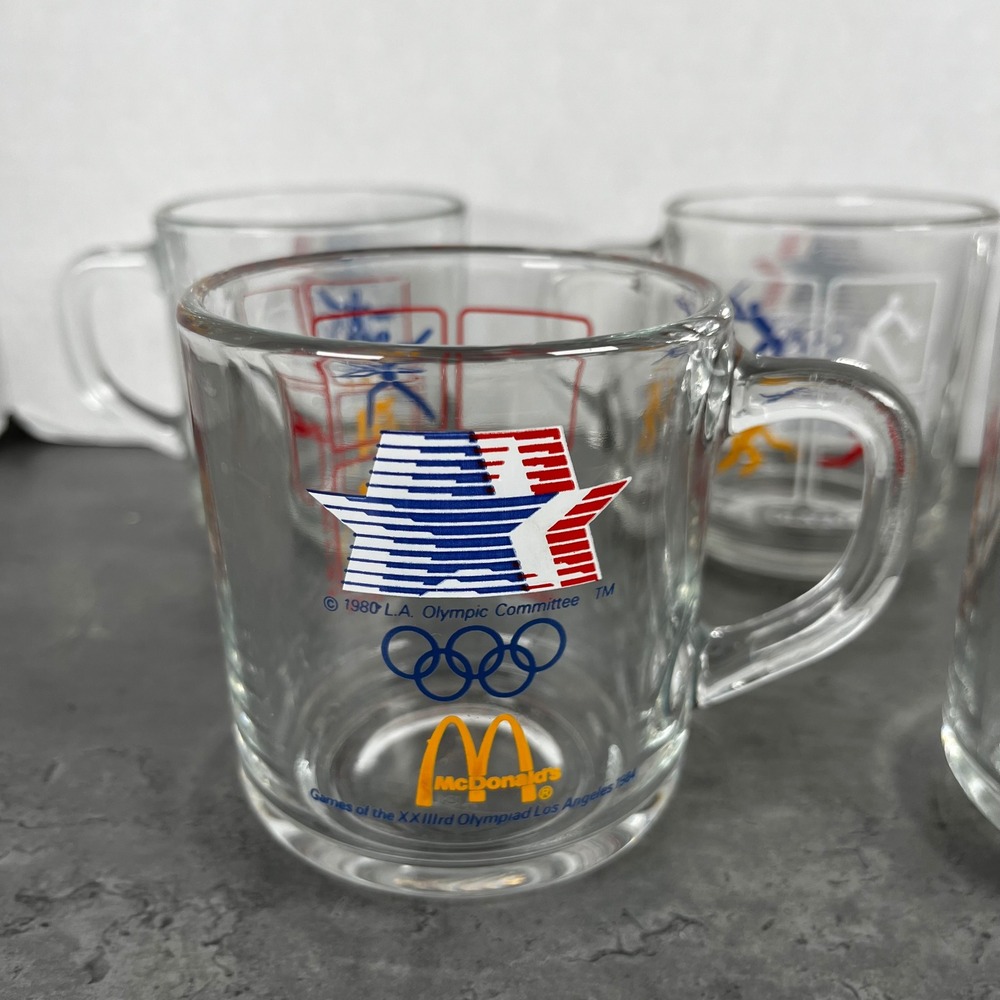 Vintage 1984 McDonald's Los‎ Angeles Olympic Games Glass Mugs Set of 6 VTG - Picture 2 of 9